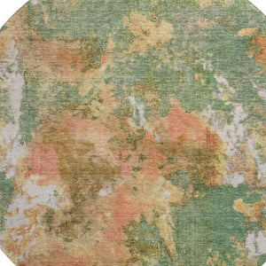 HomeRoots 8' Fern Green Abstract Round Rug – Washable, UV-Protected, Pet-Friendly Design for Modern Spaces 700304