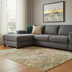 HomeRoots 8' X 10' Fern Green, Rust & Copper Abstract Washable Area Rug - UV Protected, Stylish & Easy-Care 700305