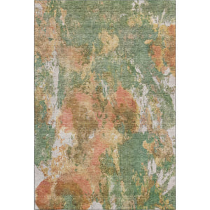 HomeRoots 10' Abstract Washable Area Rug in Fern Green, Rust & Copper - UV Protected, Stain Resistant & Durable 700307