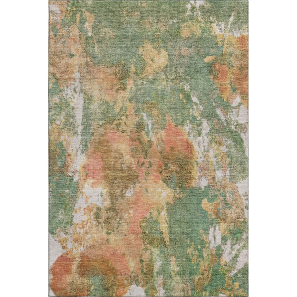 HomeRoots 10' Abstract Washable Area Rug in Fern Green, Rust & Copper - UV Protected, Stain Resistant & Durable 700307