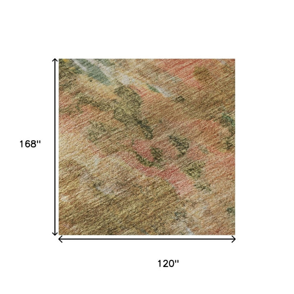 HomeRoots 10' Abstract Washable Area Rug in Fern Green, Rust & Copper - UV Protected, Stain Resistant & Durable 700307