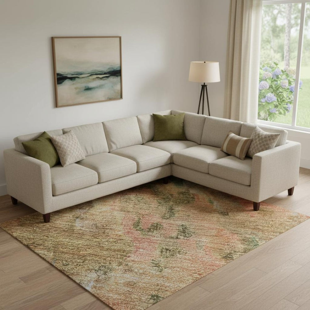 HomeRoots 10' Abstract Washable Area Rug in Fern Green, Rust & Copper - UV Protected, Stain Resistant & Durable 700307