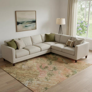 HomeRoots 10' Abstract Washable Area Rug in Fern Green, Rust & Copper - UV Protected, Stain Resistant & Durable 700307