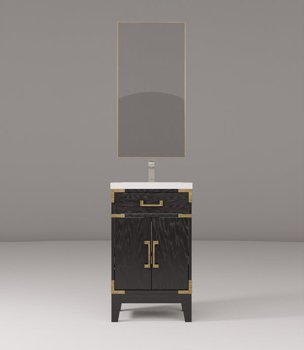 English Elm Black Oak Single Bath Vanity Set With Acrylic Top, Chrome Faucet & 18" Mirror For Small Spaces B2731S02214