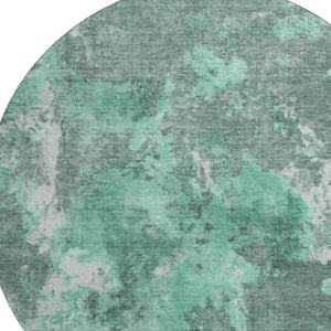 HomeRoots 8' Teal and Silver Abstract Round Rug - Washable, UV Protected, Stain Resistant for Easy Care! 700310