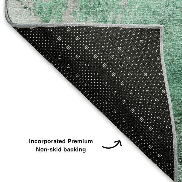 HomeRoots 8' X 10' Teal & Silver Abstract Area Rug – Washable, UV Protected, Stylish & Durable for Busy Homes 700311