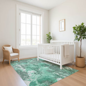 HomeRoots 8' X 10' Teal & Silver Abstract Area Rug – Washable, UV Protected, Stylish & Durable for Busy Homes 700311