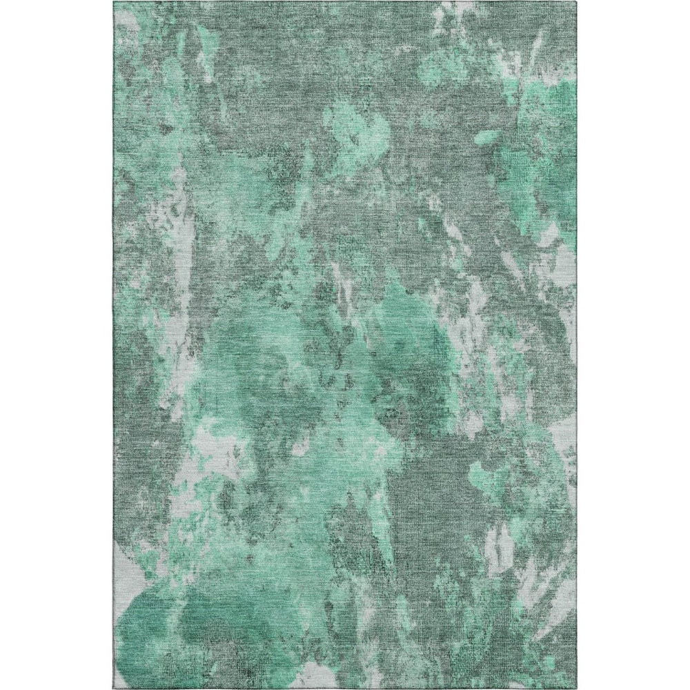 HomeRoots 9' X 12' Teal and Silver Abstract Area Rug - Washable, UV-Protected, Non-Slip for Busy Homes 700312