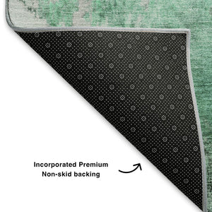 HomeRoots 9' X 12' Teal and Silver Abstract Area Rug - Washable, UV-Protected, Non-Slip for Busy Homes 700312
