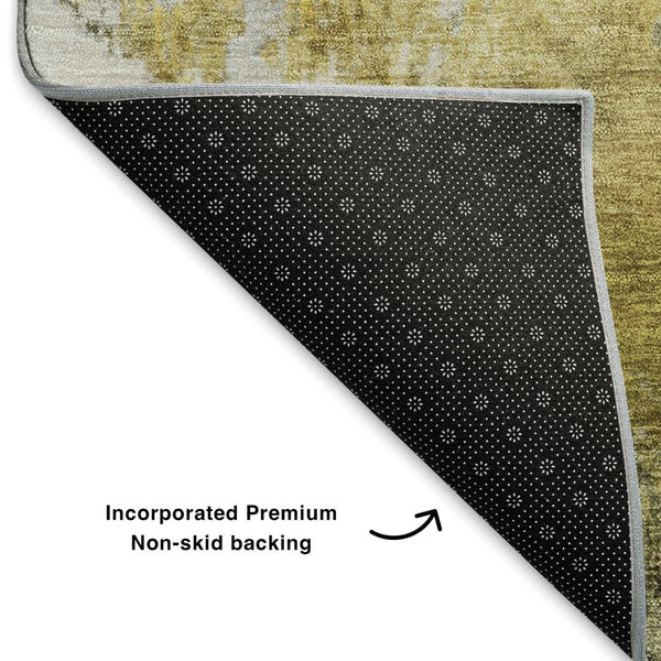 HomeRoots 5' X 8' Abstract Area Rug in Taupe, Gold & Ivory – Washable, UV-Protected, Stain-Resistant Design 700315