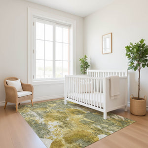 HomeRoots 5' X 8' Abstract Area Rug in Taupe, Gold & Ivory – Washable, UV-Protected, Stain-Resistant Design 700315