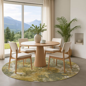 HomeRoots 8' Washable Round Rug in Taupe, Gold & Ivory Abstract Design - Stain Resistant & UV Protected! 700316