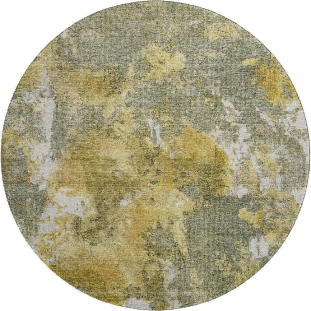 HomeRoots 8' Washable Round Rug in Taupe, Gold & Ivory Abstract Design - Stain Resistant & UV Protected! 700316