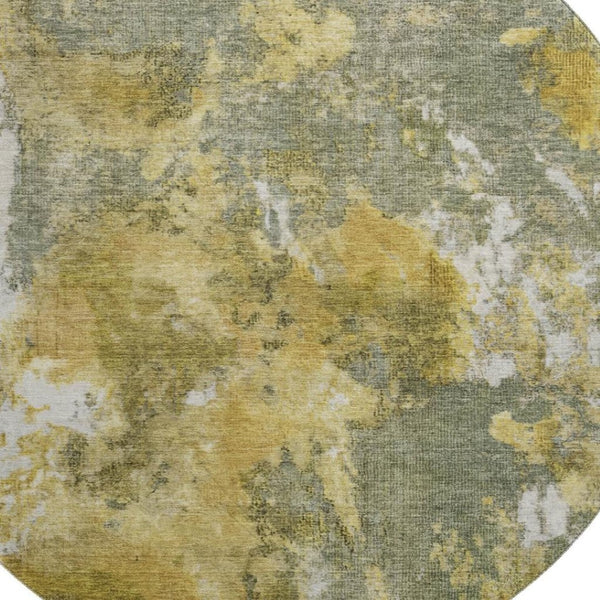 HomeRoots 8' Washable Round Rug in Taupe, Gold & Ivory Abstract Design - Stain Resistant & UV Protected! 700316