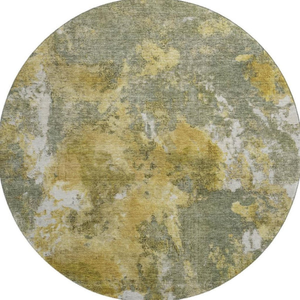 HomeRoots 8' Washable Round Rug in Taupe, Gold & Ivory Abstract Design - Stain Resistant & UV Protected! 700316