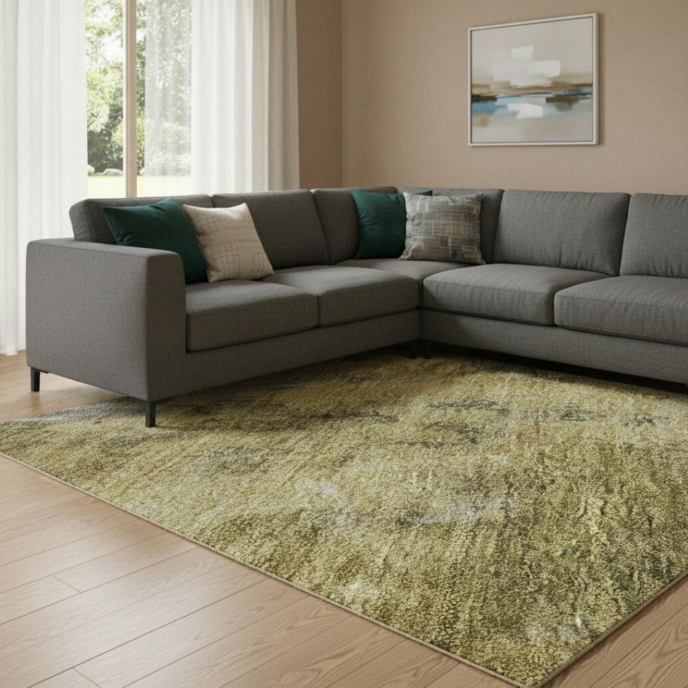 HomeRoots 8' X 10' Stylish Taupe Gold Ivory Abstract Area Rug - Washable, Stain-Resistant & UV Protected! 700317