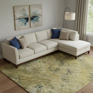 HomeRoots 9' X 12' Abstract Washable Area Rug in Taupe Gold Ivory - Durable, Stylish, UV Protected & Easy Care 700318