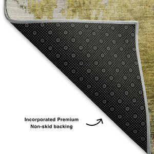 HomeRoots 10' X 14' Taupe Gold Ivory Abstract Washable Area Rug – Durable, Stylish, UV-Protected for Homes 700319
