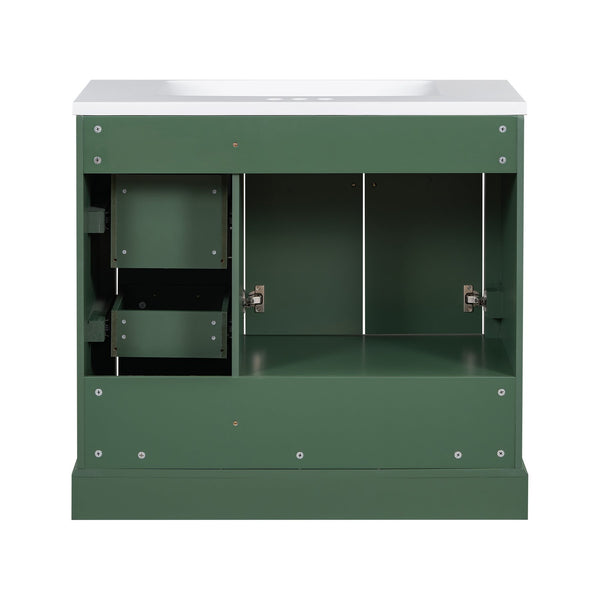 English Elm 36-inch Green Traditional Bathroom Vanity with Resin Sink, 2 Doors 4 Drawers, Gold Handles, Soft-Close hinges, 36"W x 18"D x 34"H SV000026AAF