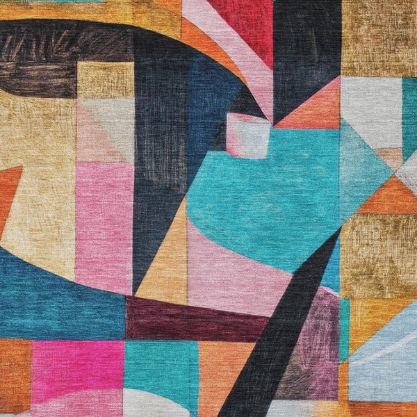 HomeRoots 5' X 8' Vibrant Blue, Orange & Pink Abstract Washable Area Rug with UV Protection for Modern Homes 700351