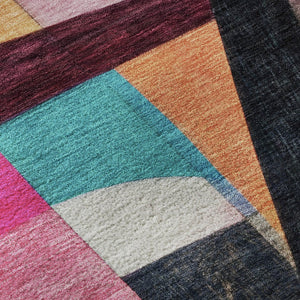 HomeRoots 8' Vibrant Abstract Round Rug in Blue, Orange & Pink – Washable, UV-Protected, Non-Slip Design! 700352