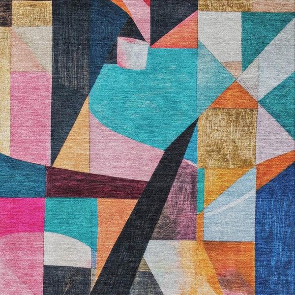 HomeRoots 8' X 10' Vibrant Blue, Orange & Pink Abstract Washable Area Rug with UV Protection for Homes 700353