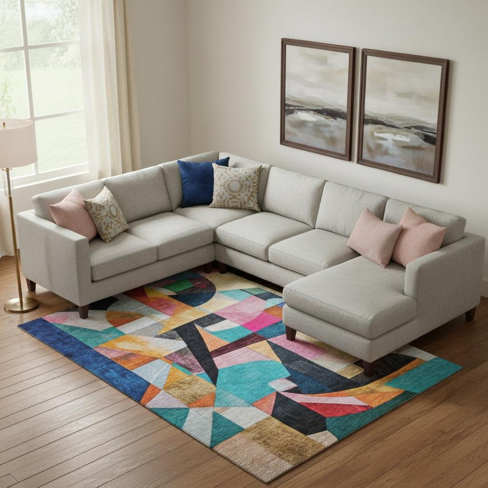 HomeRoots 9' Vibrant Blue, Orange, and Pink Abstract Washable Area Rug with UV Protection for Modern Spaces 700354