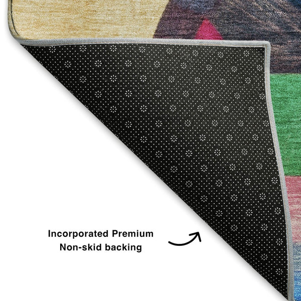 HomeRoots 9' Vibrant Blue, Orange, and Pink Abstract Washable Area Rug with UV Protection for Modern Spaces 700354