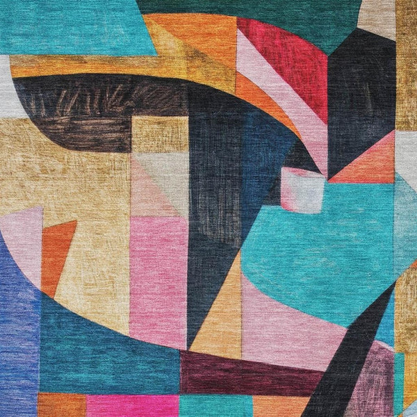 HomeRoots 9' Vibrant Blue, Orange, and Pink Abstract Washable Area Rug with UV Protection for Modern Spaces 700354