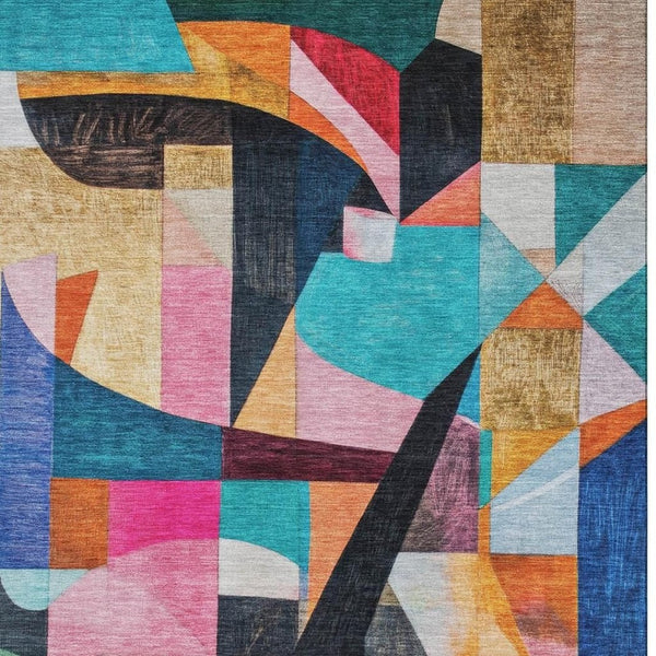 HomeRoots 9' Vibrant Blue, Orange, and Pink Abstract Washable Area Rug with UV Protection for Modern Spaces 700354