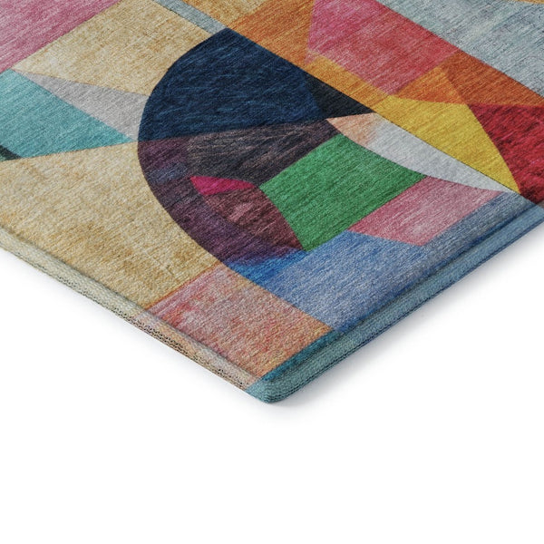 HomeRoots 10' X 14' Vibrant Blue, Orange & Pink Abstract Washable Area Rug - UV Protected for High-Traffic Spaces 700355