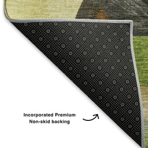 HomeRoots 5' X 8' Washable Abstract Area Rug in Green, Black & Gold - UV Protected, Durable & Stylish Design 700357