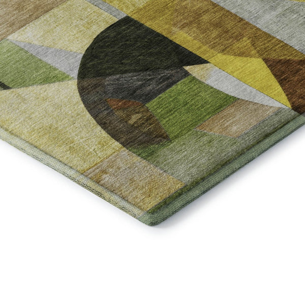 HomeRoots 5' X 8' Washable Abstract Area Rug in Green, Black & Gold - UV Protected, Durable & Stylish Design 700357