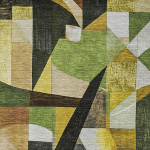 HomeRoots 5' X 8' Washable Abstract Area Rug in Green, Black & Gold - UV Protected, Durable & Stylish Design 700357