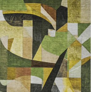 HomeRoots 5' X 8' Washable Abstract Area Rug in Green, Black & Gold - UV Protected, Durable & Stylish Design 700357