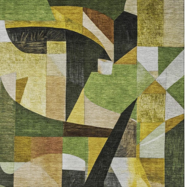 HomeRoots 5' X 8' Washable Abstract Area Rug in Green, Black & Gold - UV Protected, Durable & Stylish Design 700357