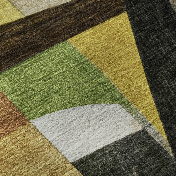 HomeRoots 8' Green Black and Gold Abstract Round Area Rug – Washable, UV Protected, Pet-Friendly Design! 700358