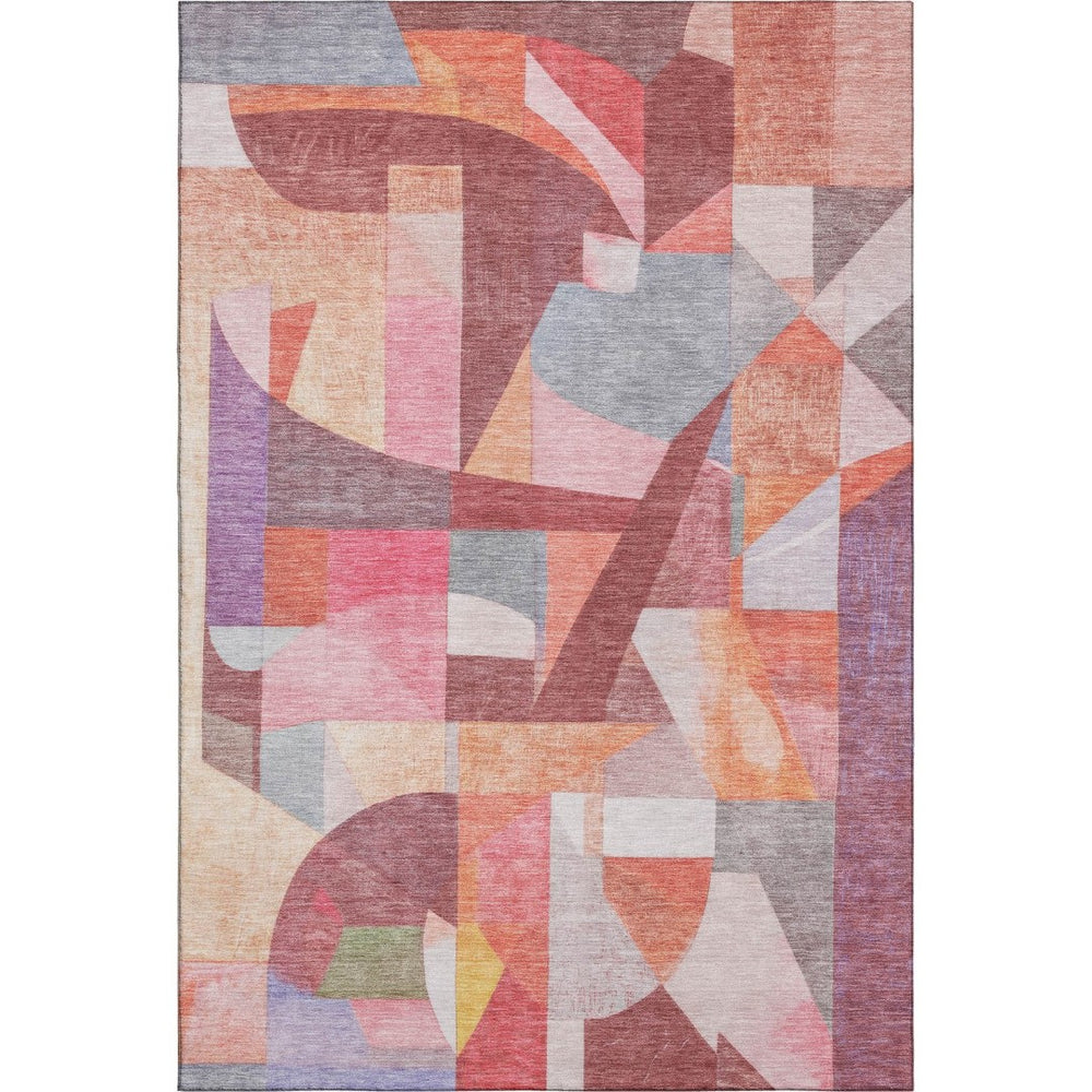 HomeRoots 5' X 8' Abstract Washable Area Rug in Rust Pink & Purple – UV Protected, Non-Slip for High Traffic Areas 700363