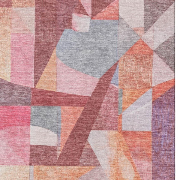 HomeRoots 5' X 8' Abstract Washable Area Rug in Rust Pink & Purple – UV Protected, Non-Slip for High Traffic Areas 700363