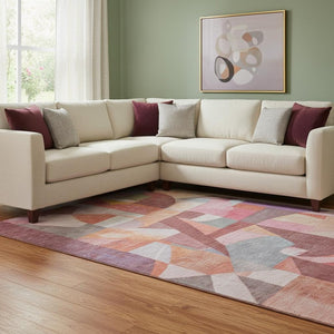 HomeRoots 8' X 10' Rust Pink and Purple Abstract Area Rug - Washable, UV-Protected, Durable Design for Homes 700365
