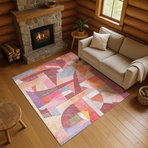 HomeRoots 8' X 10' Rust Pink and Purple Abstract Area Rug - Washable, UV-Protected, Durable Design for Homes 700365