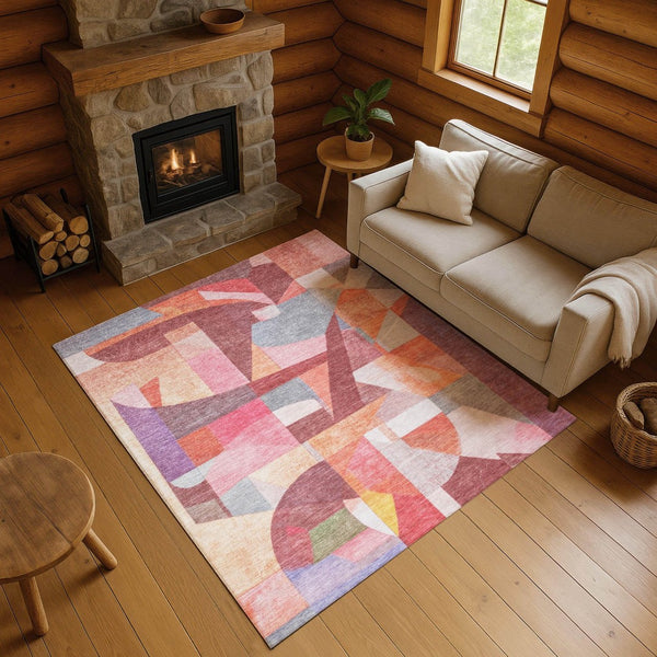 HomeRoots 8' X 10' Rust Pink and Purple Abstract Area Rug - Washable, UV-Protected, Durable Design for Homes 700365