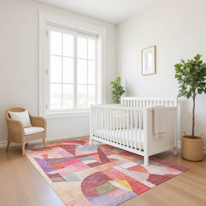 HomeRoots 8' X 10' Rust Pink and Purple Abstract Area Rug - Washable, UV-Protected, Durable Design for Homes 700365