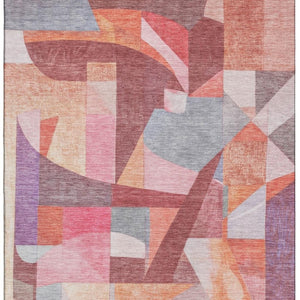 HomeRoots 8' X 10' Rust Pink and Purple Abstract Area Rug - Washable, UV-Protected, Durable Design for Homes 700365