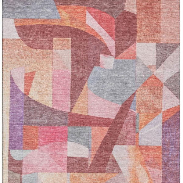HomeRoots 8' X 10' Rust Pink and Purple Abstract Area Rug - Washable, UV-Protected, Durable Design for Homes 700365