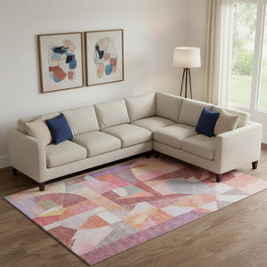 HomeRoots 9' X 12' Contemporary Rust Pink & Purple Abstract Area Rug - Washable, Stain Resistant & UV Safe! 700366