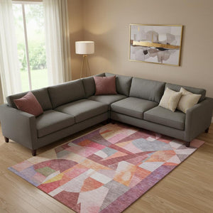 HomeRoots 10' X 14' Modern Rust Pink & Purple Abstract Area Rug - Washable, UV Protected, & Stain Resistant! 700367