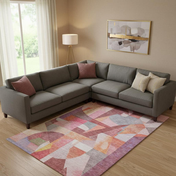 HomeRoots 10' X 14' Modern Rust Pink & Purple Abstract Area Rug - Washable, UV Protected, & Stain Resistant! 700367