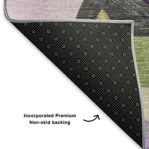 HomeRoots 5' X 8' Abstract Area Rug in Purple, Black & Yellow – Washable, Stain Resistant, UV Protected Design 700369