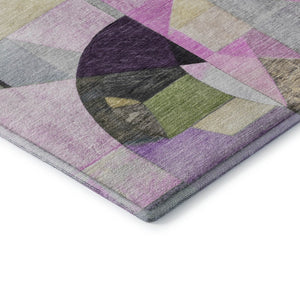 HomeRoots 5' X 8' Abstract Area Rug in Purple, Black & Yellow – Washable, Stain Resistant, UV Protected Design 700369